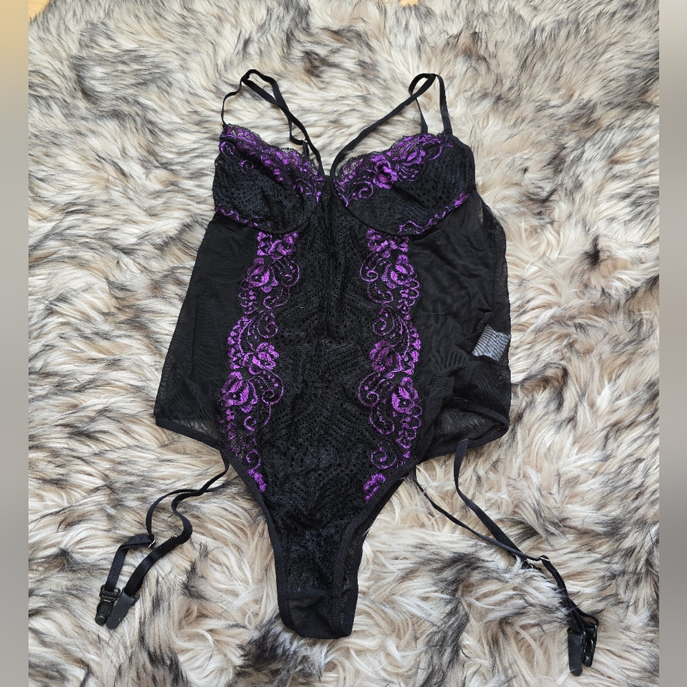 Amazon Purple & Black Lace teddy Bodysuit